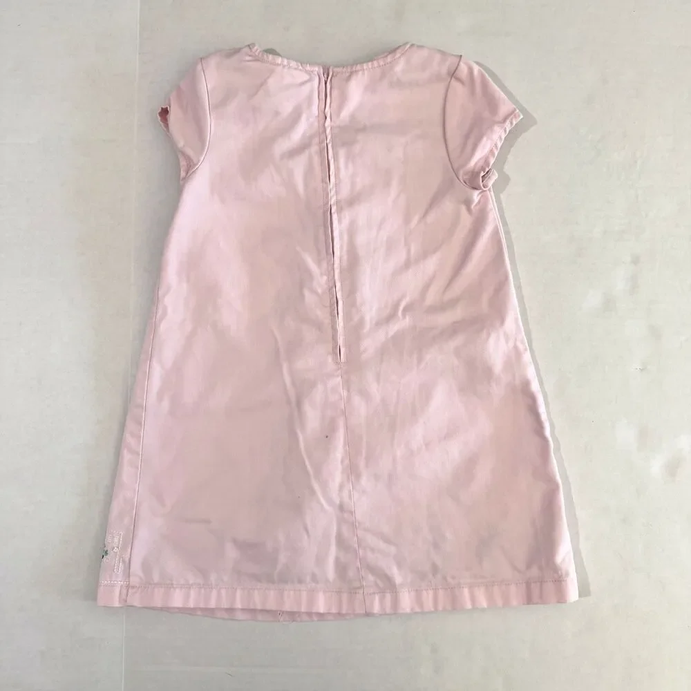 Girls Pink A-line Short Sleeve Cityscape Embroidered Dress, 4, Y2K New York